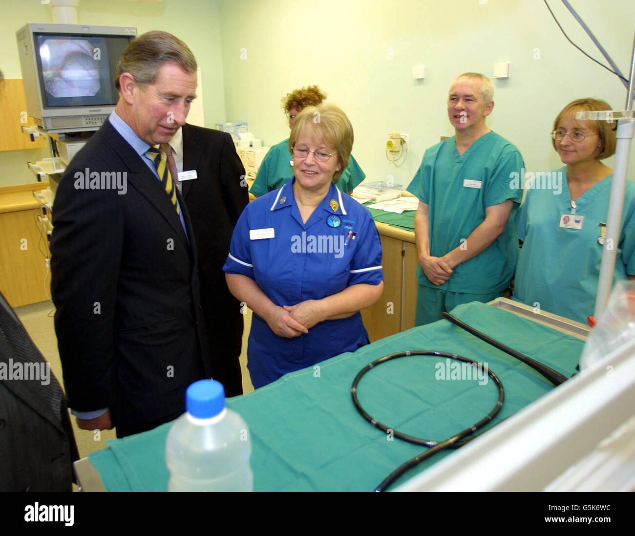 The Prince of Wales with staff during a visit to the endoscopy suite