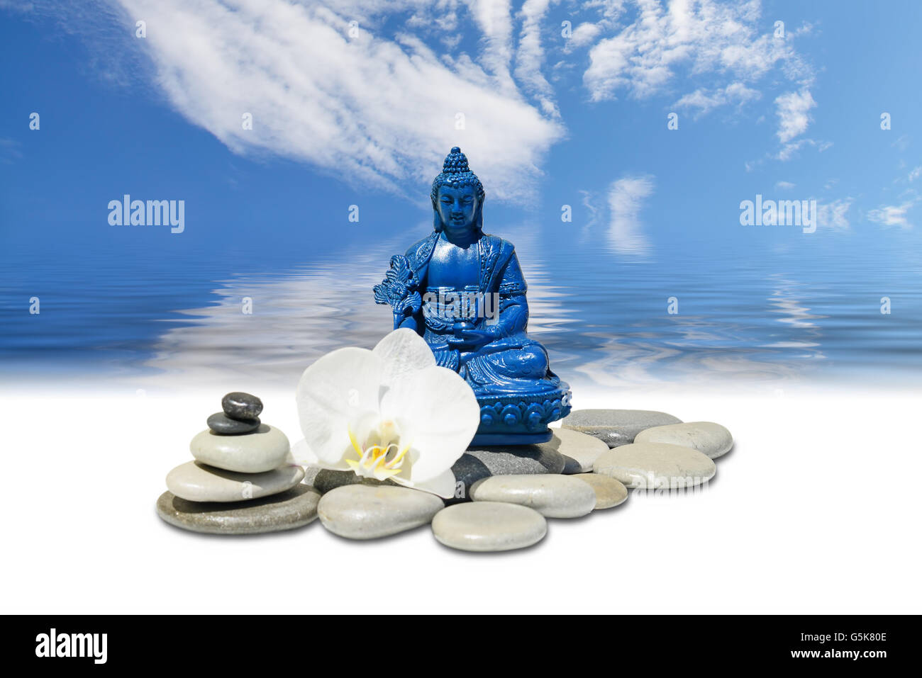 FengShui backgroundBlue Medicine Buddha Bhaisajyaguru,zen stone,white