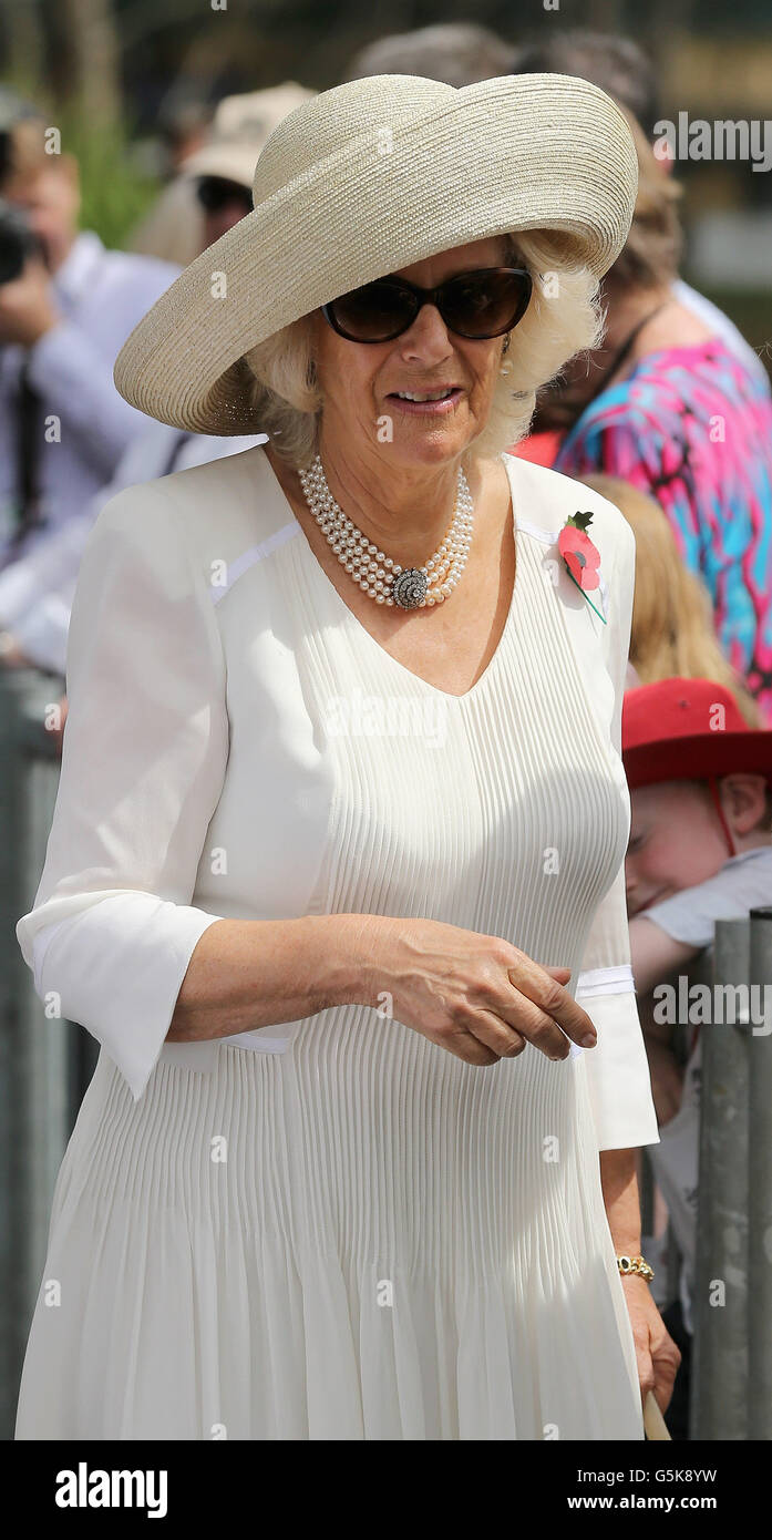 The Duchess of Cornwall arrives at Garden Island Naval Base in Sydney, Australia. Stock Photo