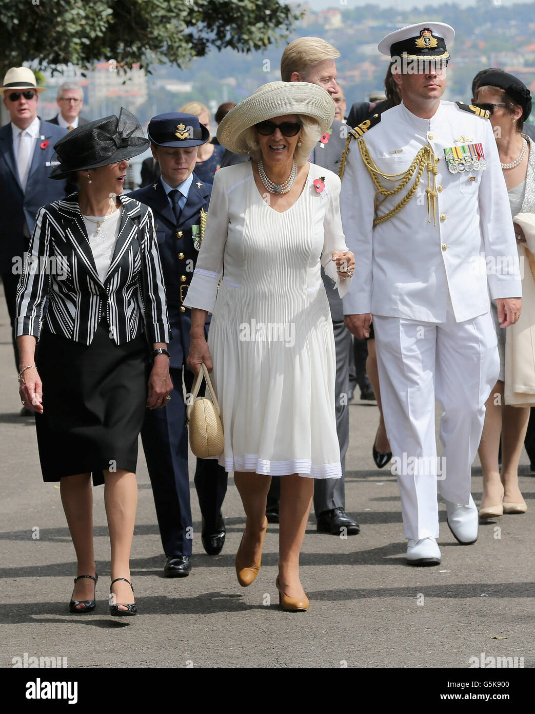 The Duchess of Cornwall arrives at Garden Island Naval Base in Sydney, Australia. Stock Photo