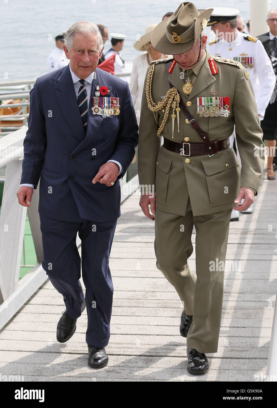 The Prince of Wales arrives at Garden Island Naval Base in Sydney, Australia. Stock Photo