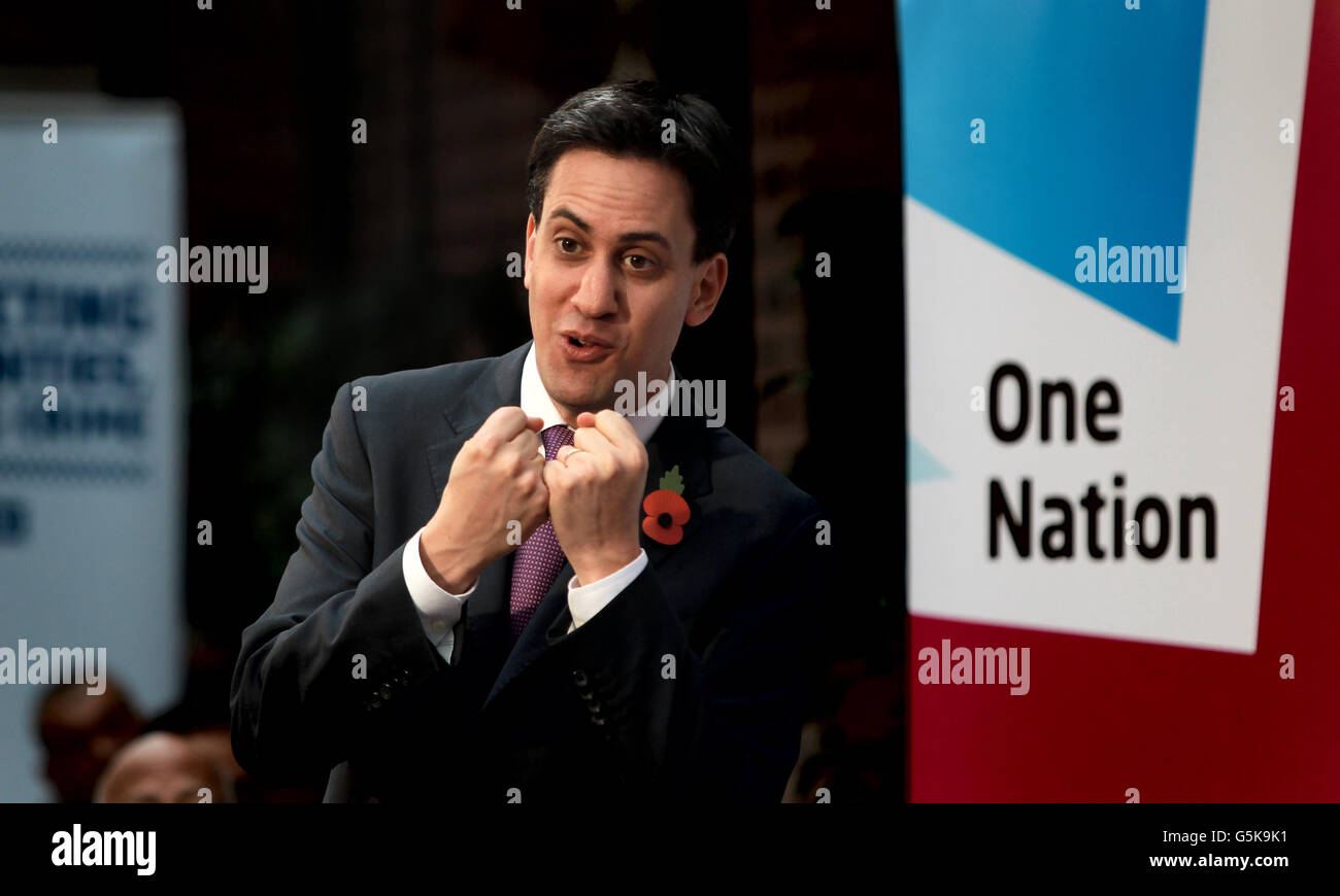 Labour leader Ed Miliband during a question and answer session at the Workspace, Wolverhampton. Stock Photo