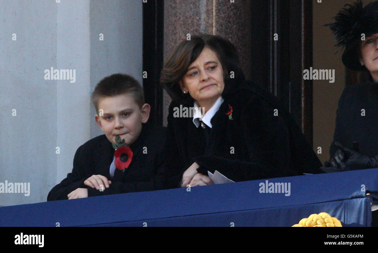 Cherie Blair and Leo Blair at the Cenotaph memorial in London on