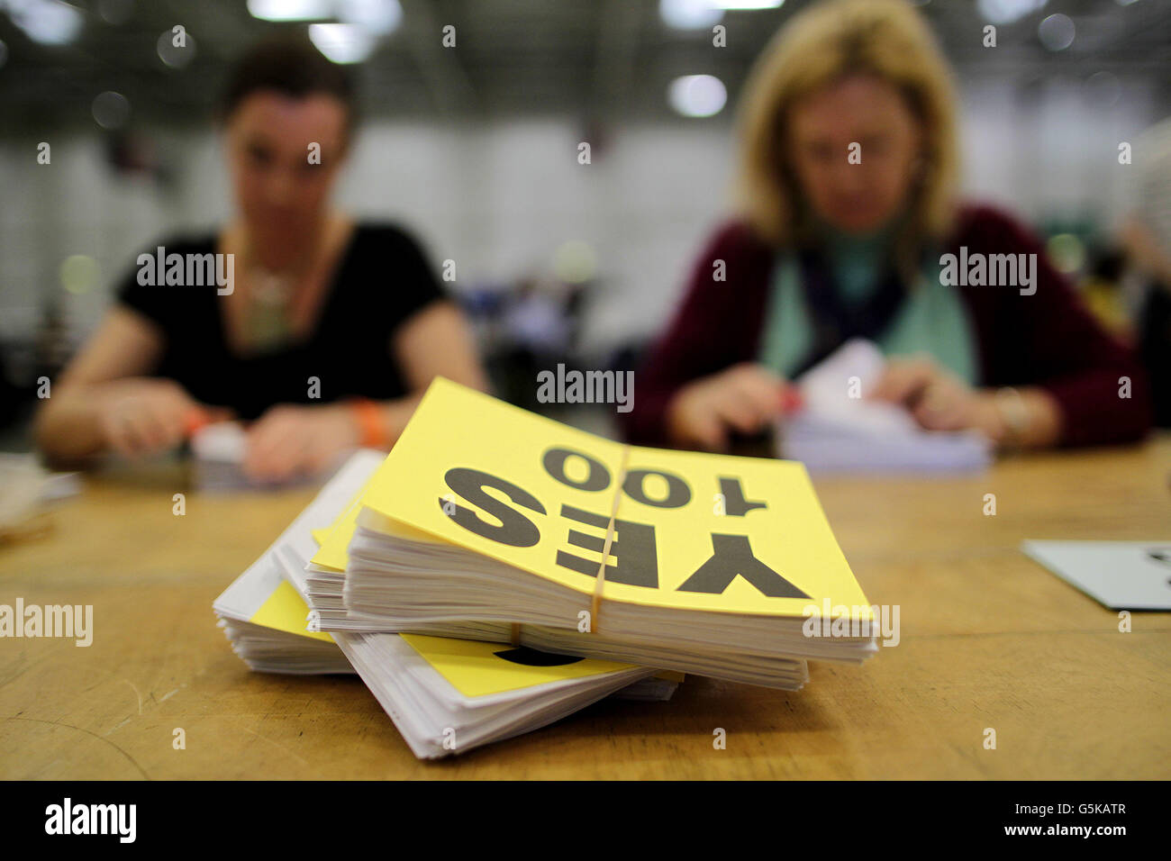 Count staff at the National Show Centre, Dublin, as a referendum to enshrine children's rights into the constitution has been passed with a Yes vote of 58%, final figures confirmed. Stock Photo