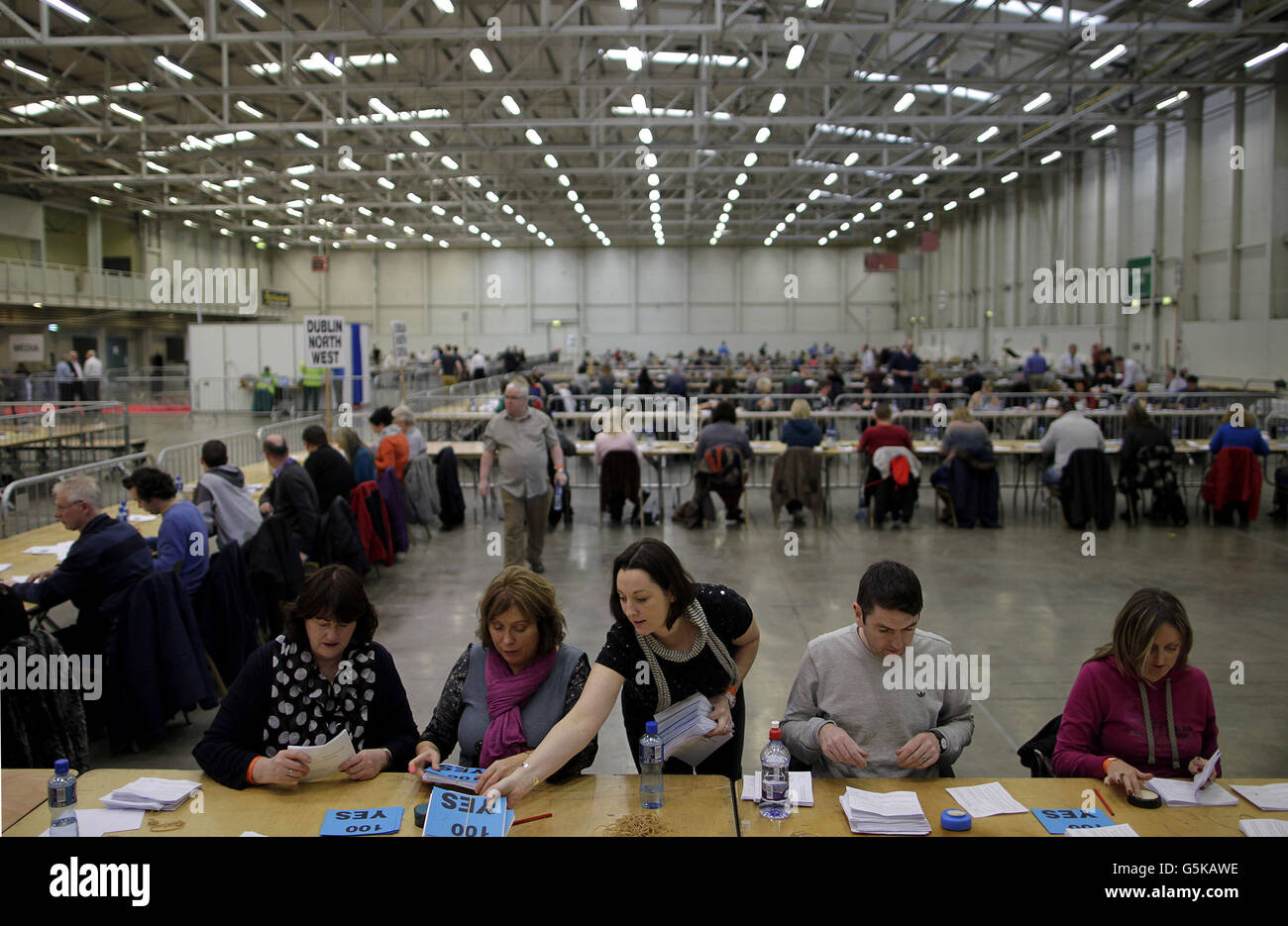 A general view of the count centre at the National Show Centre, Dublin, as a referendum to enshrine children's rights into the constitution has been passed with a Yes vote of 58%, final figures confirmed. Stock Photo