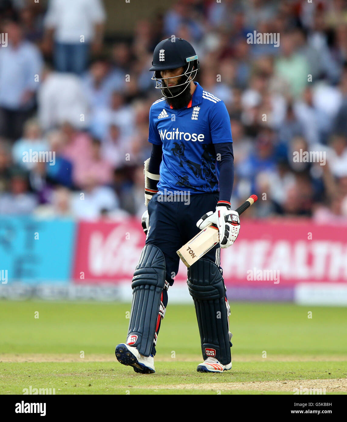 England's Moeen Ali walks off after being dismissed by Sri Lanka's Nuwan Pradeep during the First One Day International at Trent Bridge, Nottingham. Stock Photo
