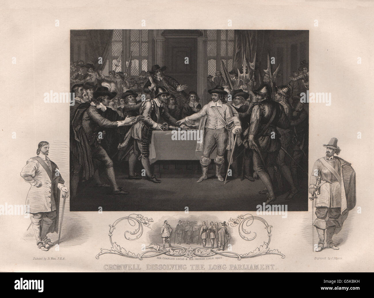 ENGLISH CIVIL WAR: Oliver Cromwell dissolving the Long Parliament. TALLIS, 1853 Stock Photo