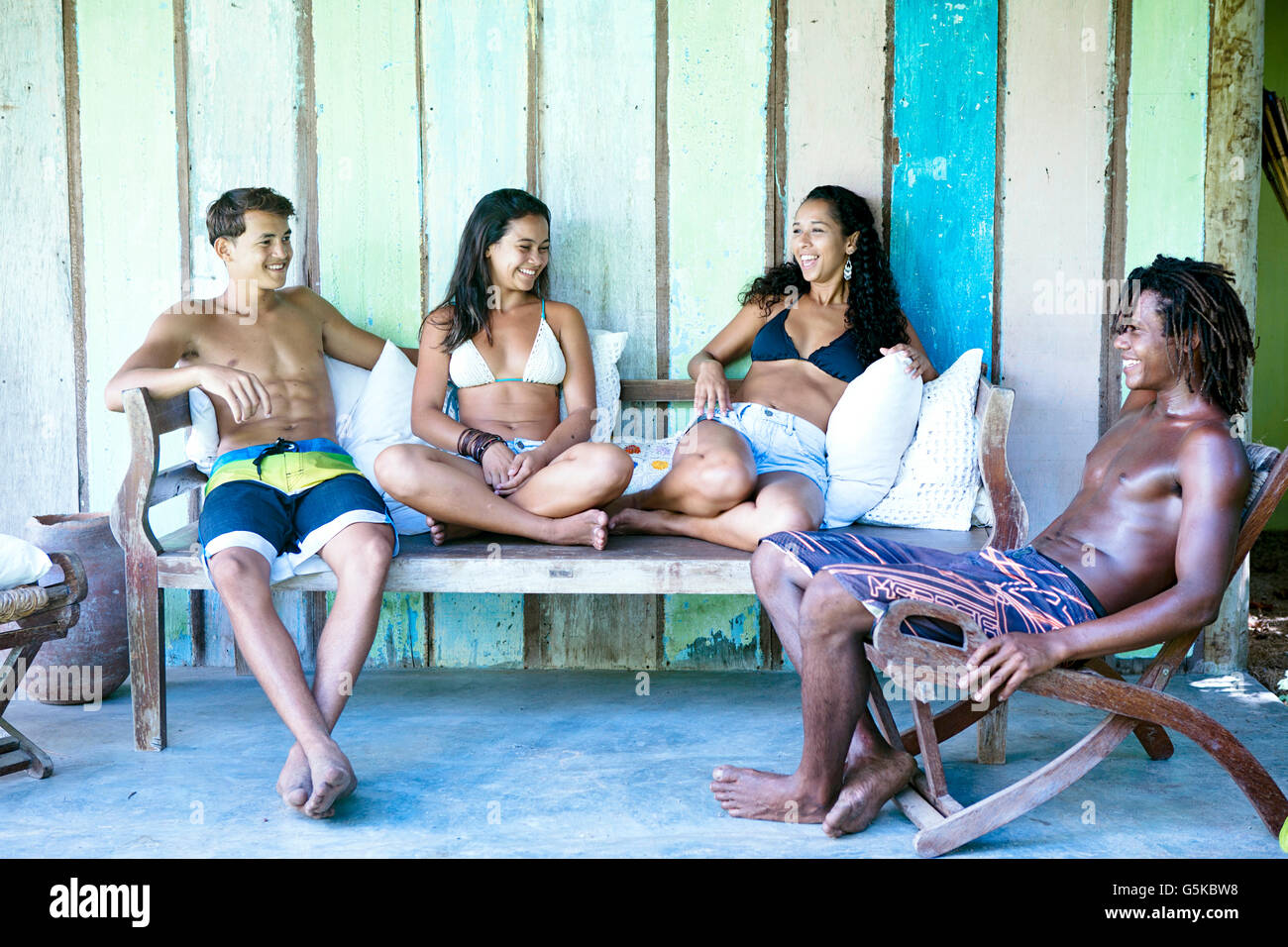 Friends hanging out outdoors Stock Photo