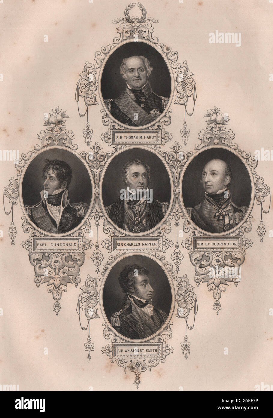ROYAL NAVY OFFICERS: Hardy Dundonald Napier Codrington Sidney Smith, 1853 Stock Photo