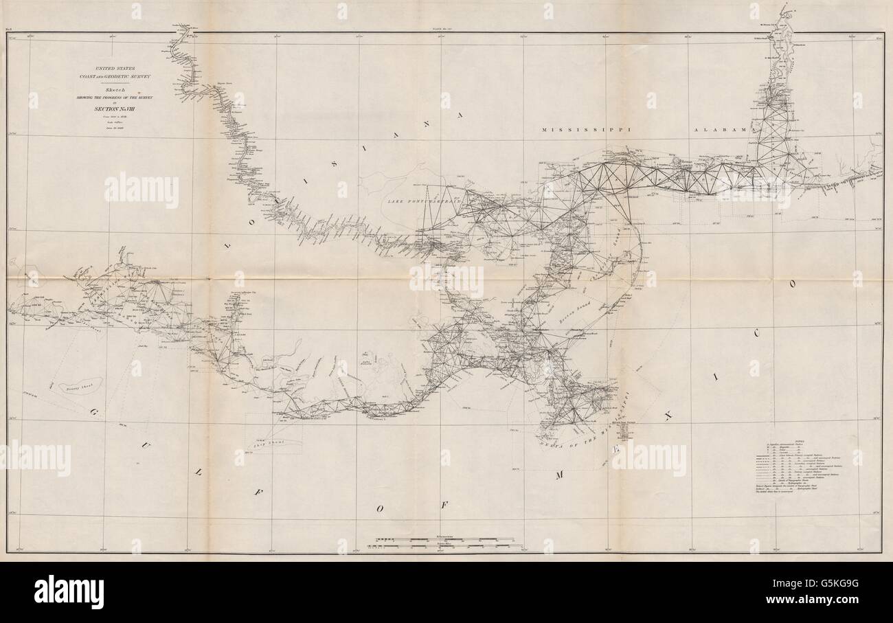 1855 US Coast Survey Large Antique Map Mississippi Delta, Louisiana to –  Classical Images