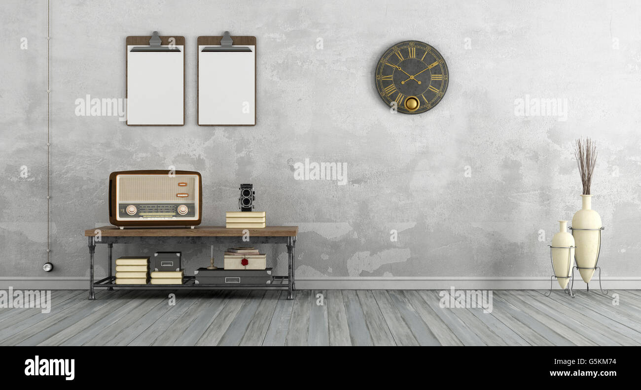 Vintage living room old radio coffee table wall hi-res stock photography  and images - Alamy