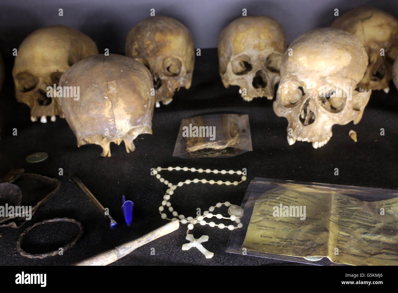 Skulls of murdered Tutsis during the genocide of 1994, Kigali Memorial Centre, genocide museum of Kigali, Rwanda, Africa Stock Photo