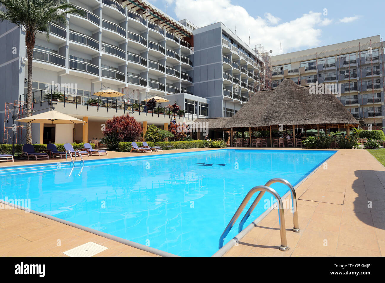 Kigali, Rwanda, Africa - Swimming pool of Hôtel des Mille Collines, Kempinsky Group. Hôtel des Mille Collines made famous in the movie "Hotel Rwanda", it is the place where terrified Tutsi's took refuge during the 1994 genocide. Stock Photo