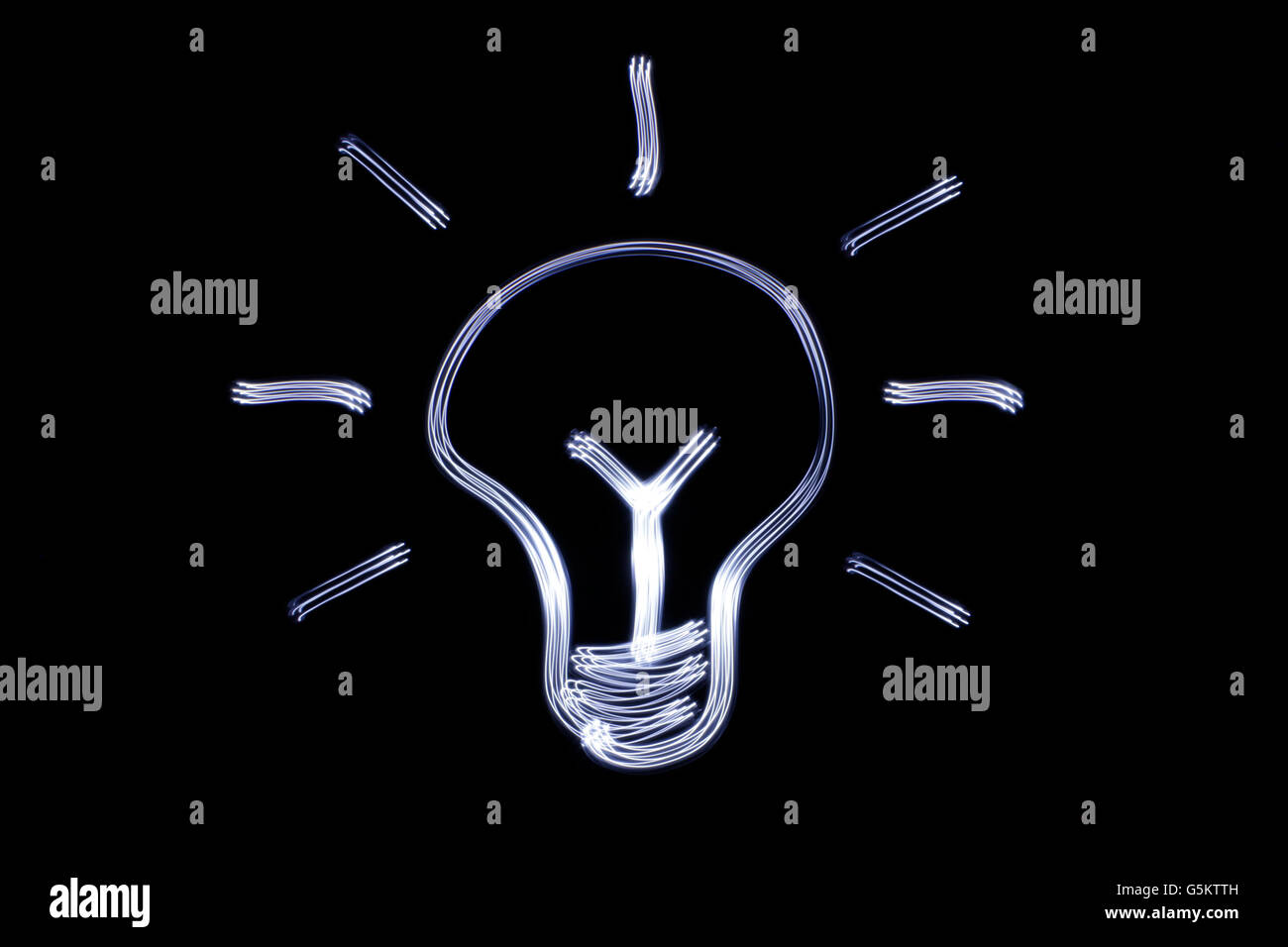 Photograph of a light bulb drawing made with long exposure light effect