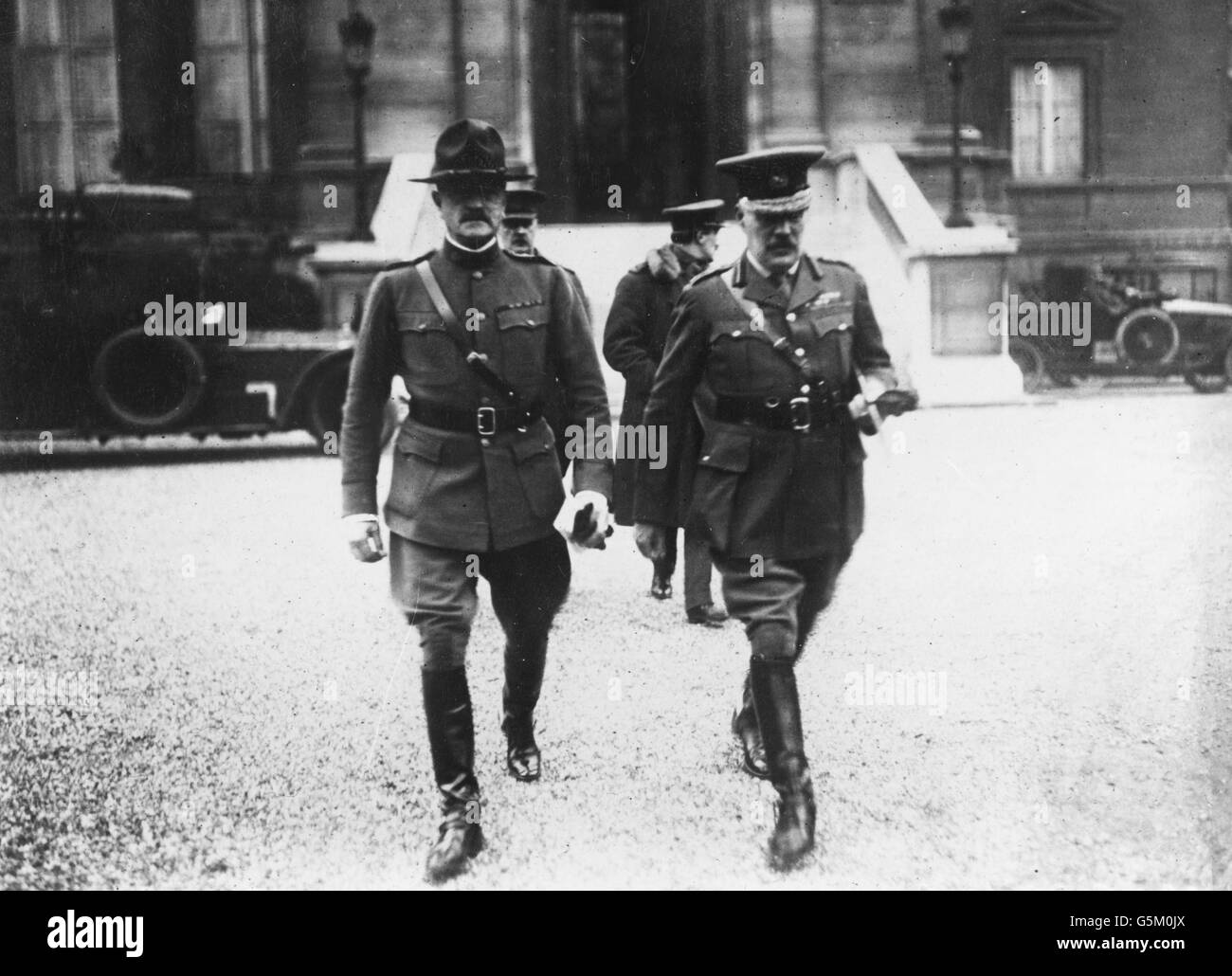 General Pershing, Commander in Chief of the American troops in France, and Sir William Robertson, Chief of the British General Staff at the Foreign Ministry in Paris. *Low res scan - hi res version available on request* Stock Photo