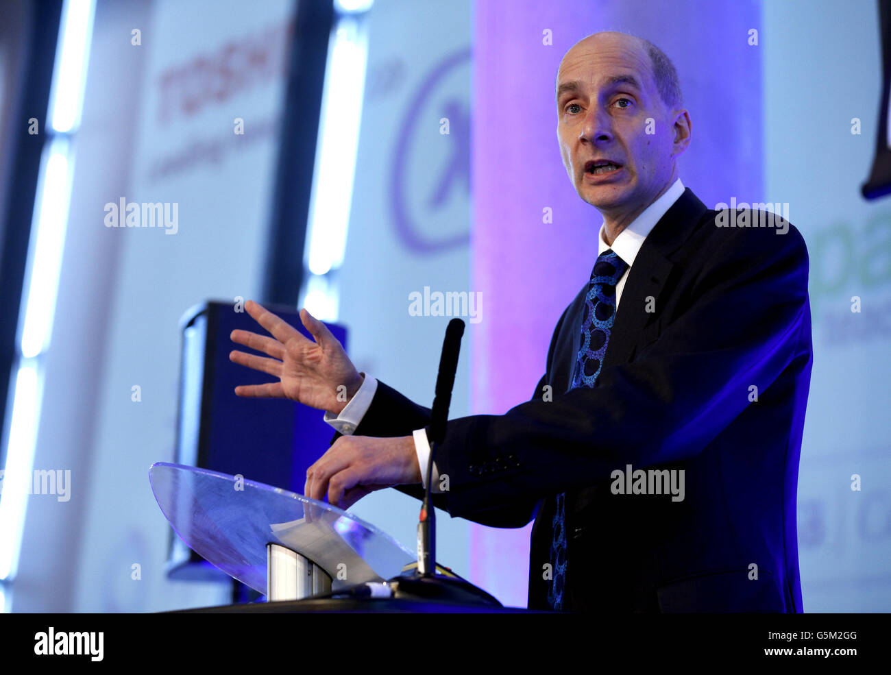 Lord Andrew Adonis, Honorary President of the Independent Academies Association, addresses the organisation's autumn conference at the Emirates Stadium, London. Stock Photo
