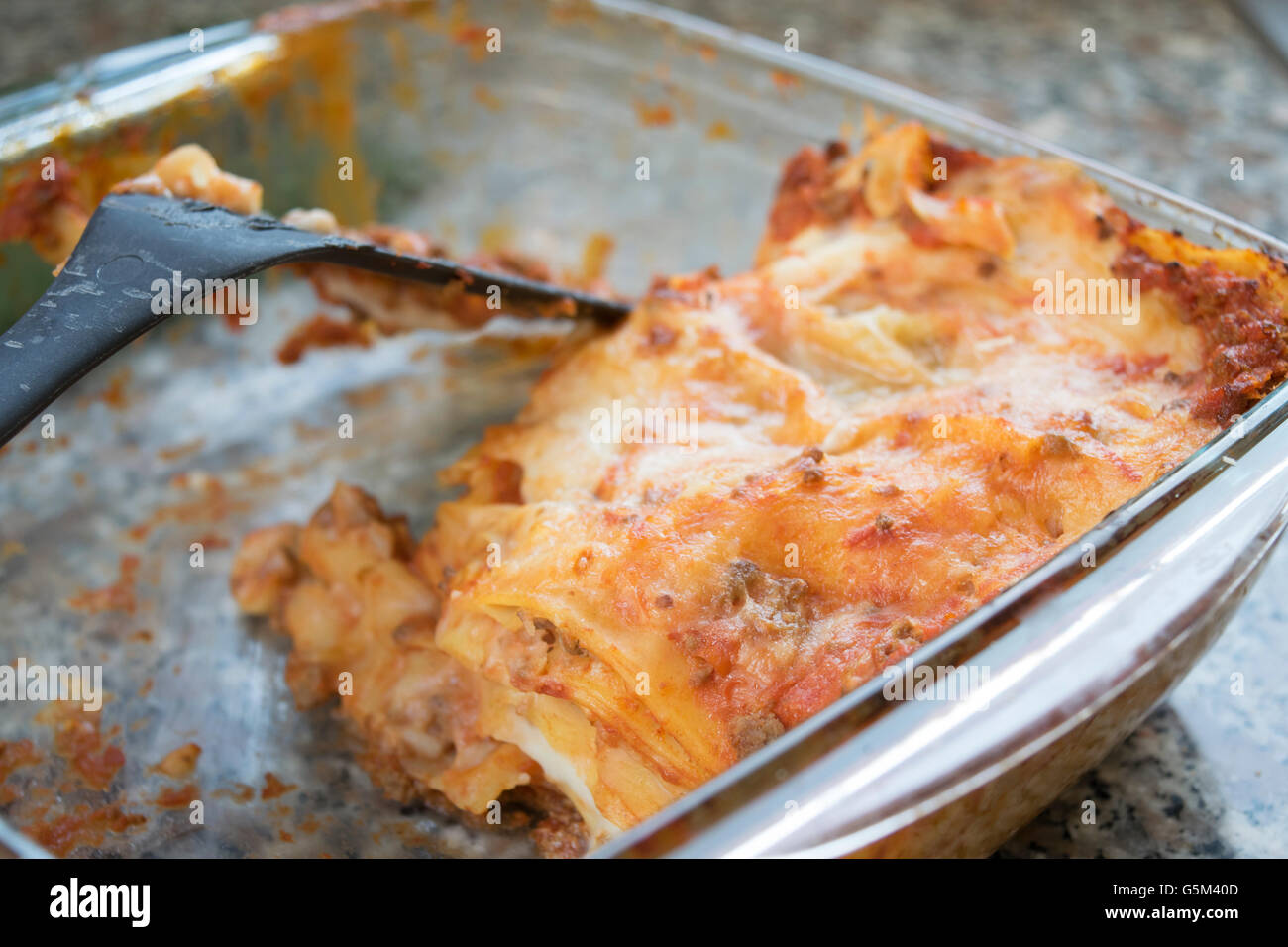 portion of lasagne at the bolognese sauce Stock Photo