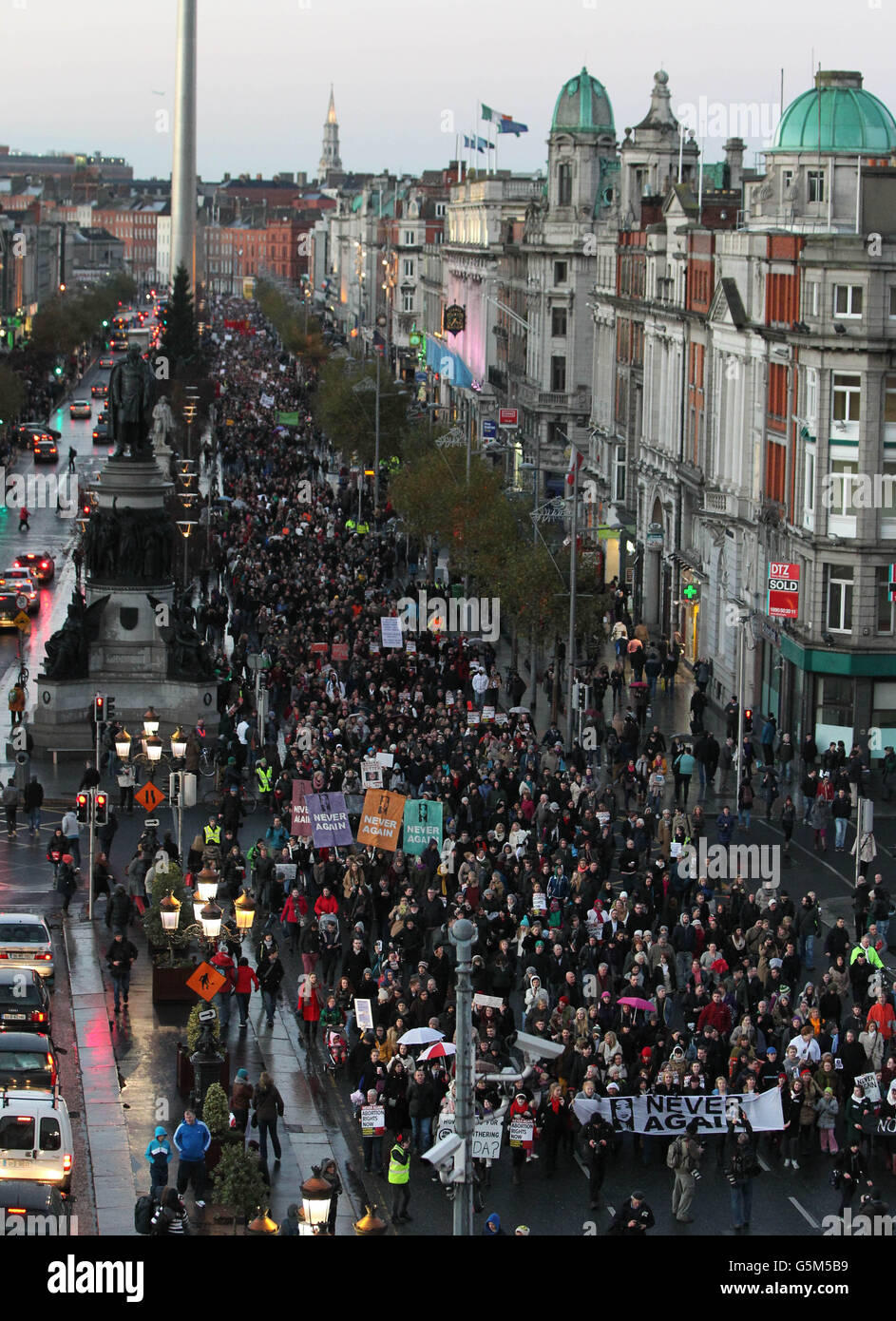 People march down O'Connell Street, Dublin, to demand legislation on abortion after the death of Indian woman Savita Halappanavar. Stock Photo