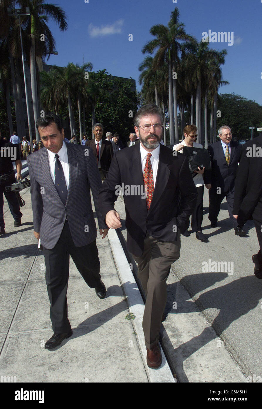 Sinn Fein President Gerry Adams with Cuban Goverment officals in Havana, Cuba. Mr Adams raised the issue of the three irish men being held in Columbia, saying they should be released. * On the first full day of his visit Mr Adams spent the day in a series of meetings with leading Cuban government officials including the president of the National Assembly Ricardo Alacon. Stock Photo