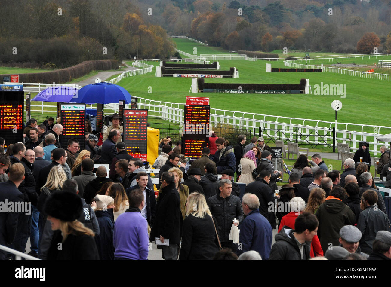 Horse Racing Lingfield Racecourse. A general view of racegoers