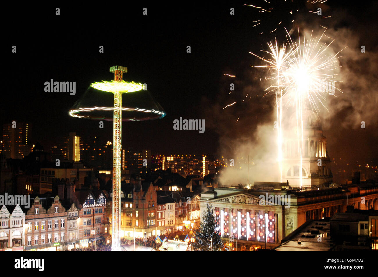 View over nottingham city centre during the christmas lights switch on