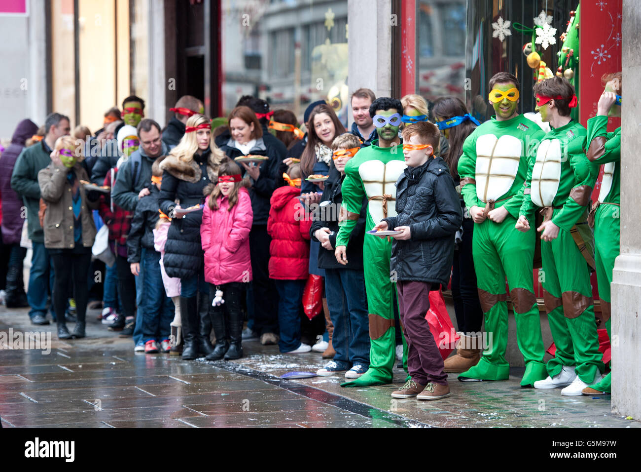 s Regent Street for the exclusive early launch of the new Teenage Mutant Ninja Turtles action figure collection, which for one day only includes a limited edition Night Shadow Leonardo figure. PRESS ASSOCIATION Photo. Picture date: Saturday, November 24, 2012. Following the exclusive special event, the new Turtles toys will launch nationwide on 1 December, just in time for Christmas. Photo credit should read: Matt Crossick/PA Wire Stock Photo