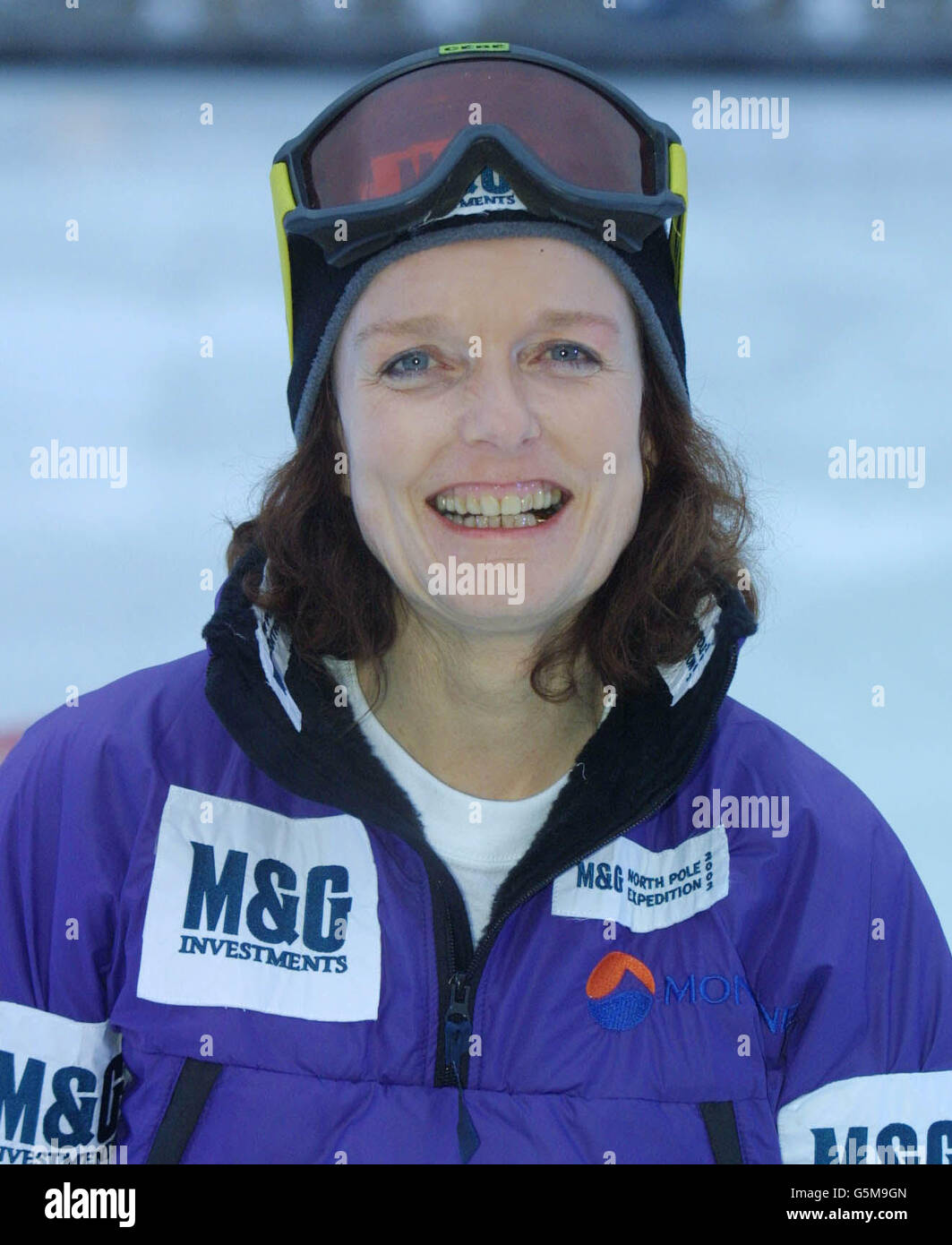 Pam Oliver, 50, from West Sussex at a photo call in London for M&G Investments North Pole Expedition 2002. Pam is part of an all British woman's trio which will try to be the first in the world to reach both Poles. She has already trekked to the South Pole. Stock Photo