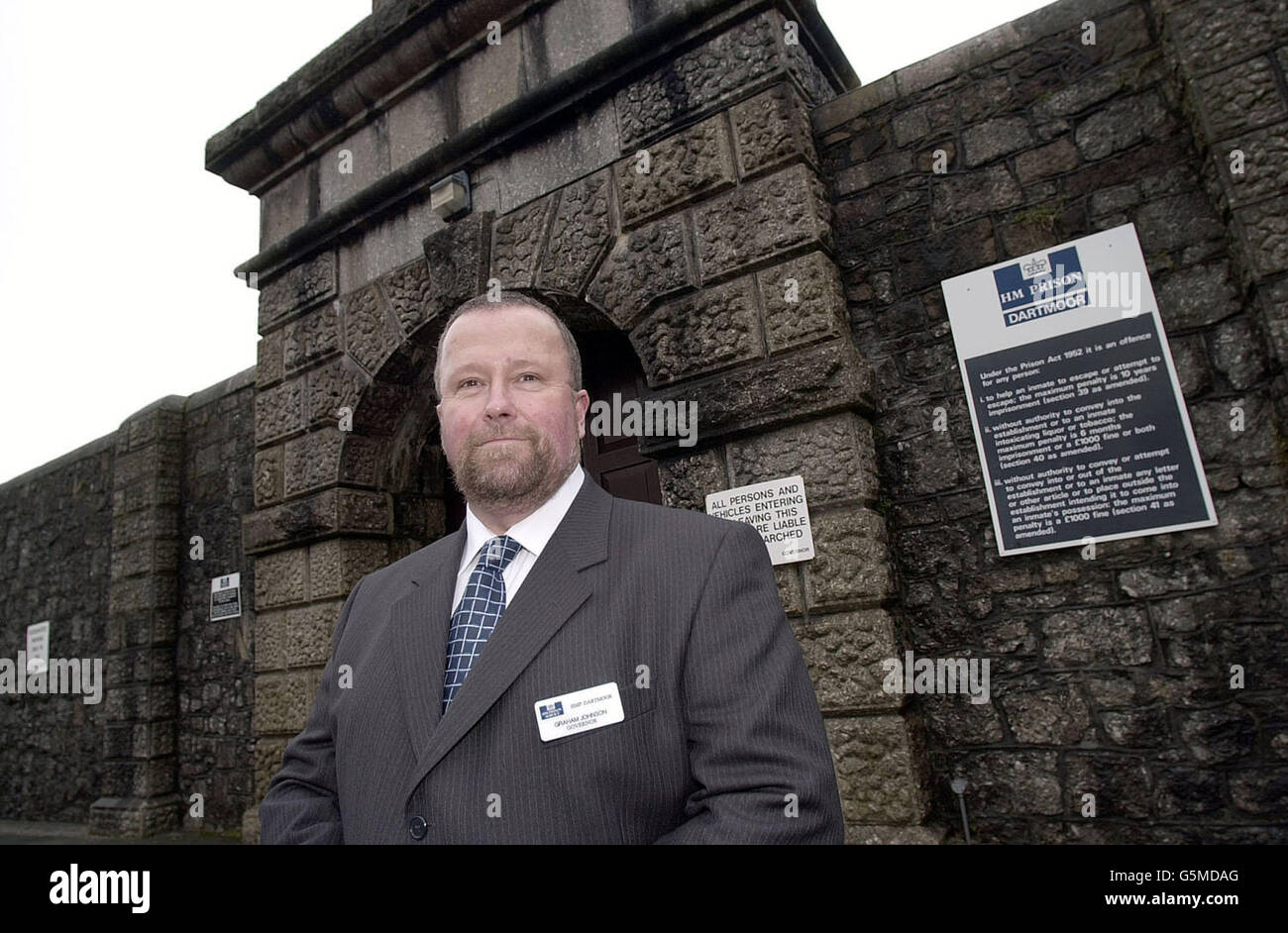 Dartmoor Prison Governor Graham Johnson outside the prison gates in Devon. Chief Inspector of Prisons Anne Owers in her first major report described Dartmoor as "the prison that time forgot". * She said in her report that inmates are routinely abused and degraded by officers desperate to cling to the jail's "hard image". Stock Photo