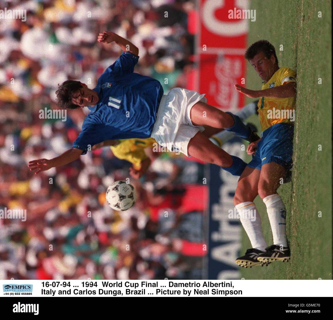 1994 World Cup Final. Demetrio Albertini, Italy and Dunga, Brazil Stock Photo