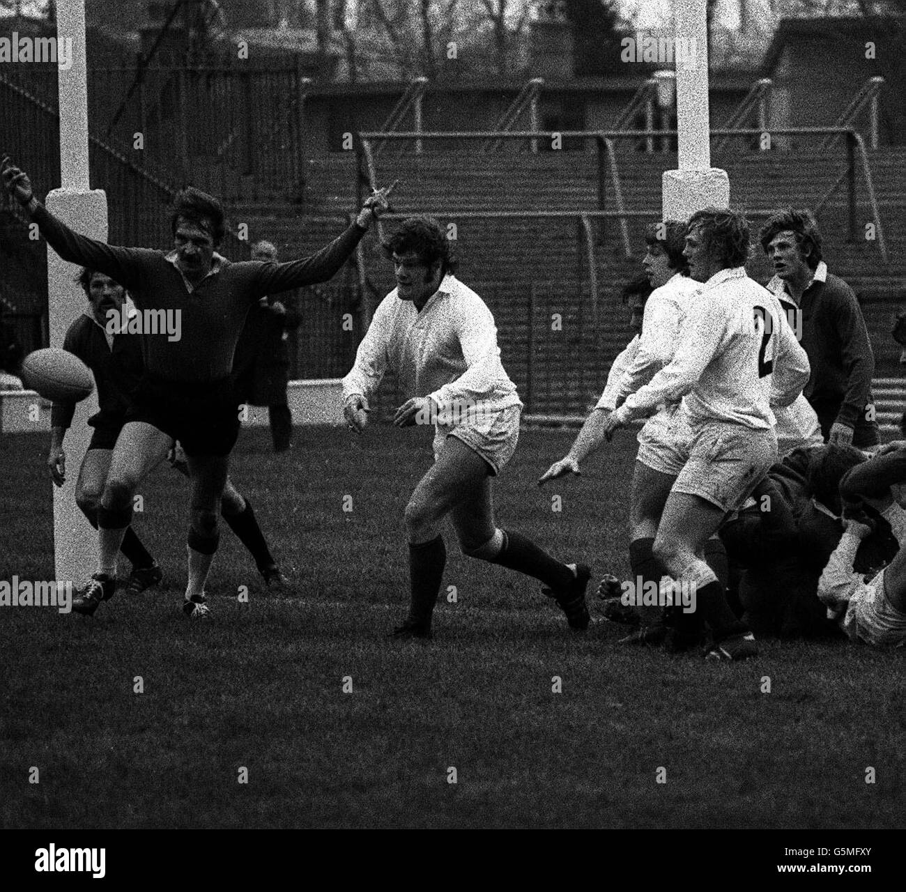 Fran Cotton action. Fran Edward Cotton (centre, white shirt), 26, England's new rugby captain. He is a teacher at a preparatory school. Stock Photo
