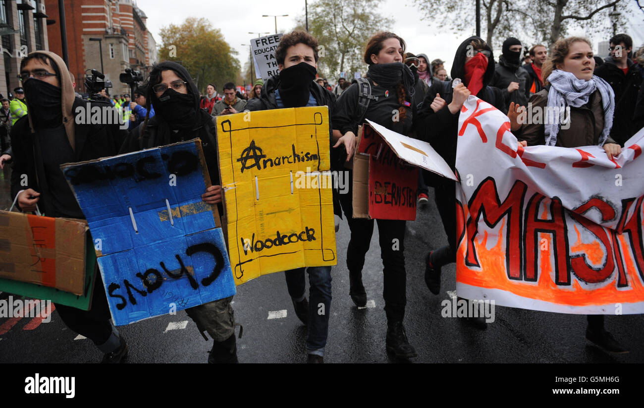 Student Protest Against Reforms. Students demonstrate against government reforms to further and higher education in central London today. Stock Photo