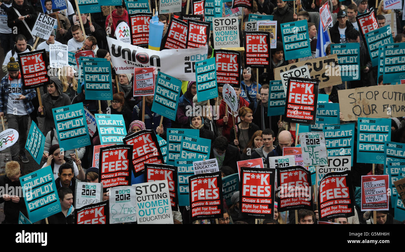 Student Protest Against Reforms. Students demonstrate against government reforms to further and higher education in central London today. Stock Photo
