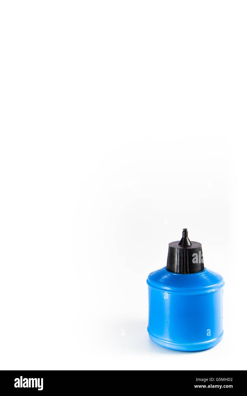 plastic blue  glue container isolated on white Stock Photo