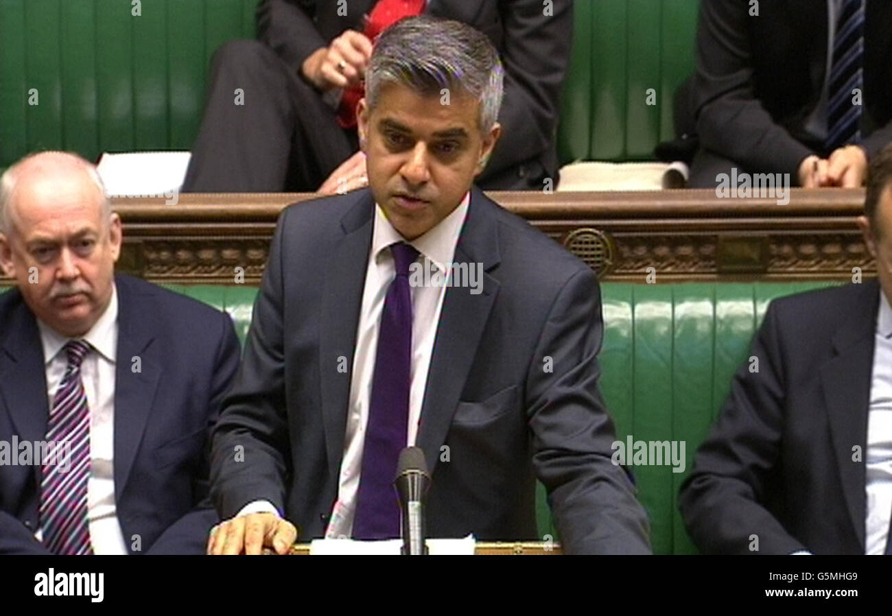 Shadow Secretary of State for Justice Sadiq Khan, replies to a statement by Justice Secretary Chris Grayling in the House of Commons, where he said a joint Commons and Lords committee will consider proposals on prisoner voting, including the option of retaining the ban. Stock Photo