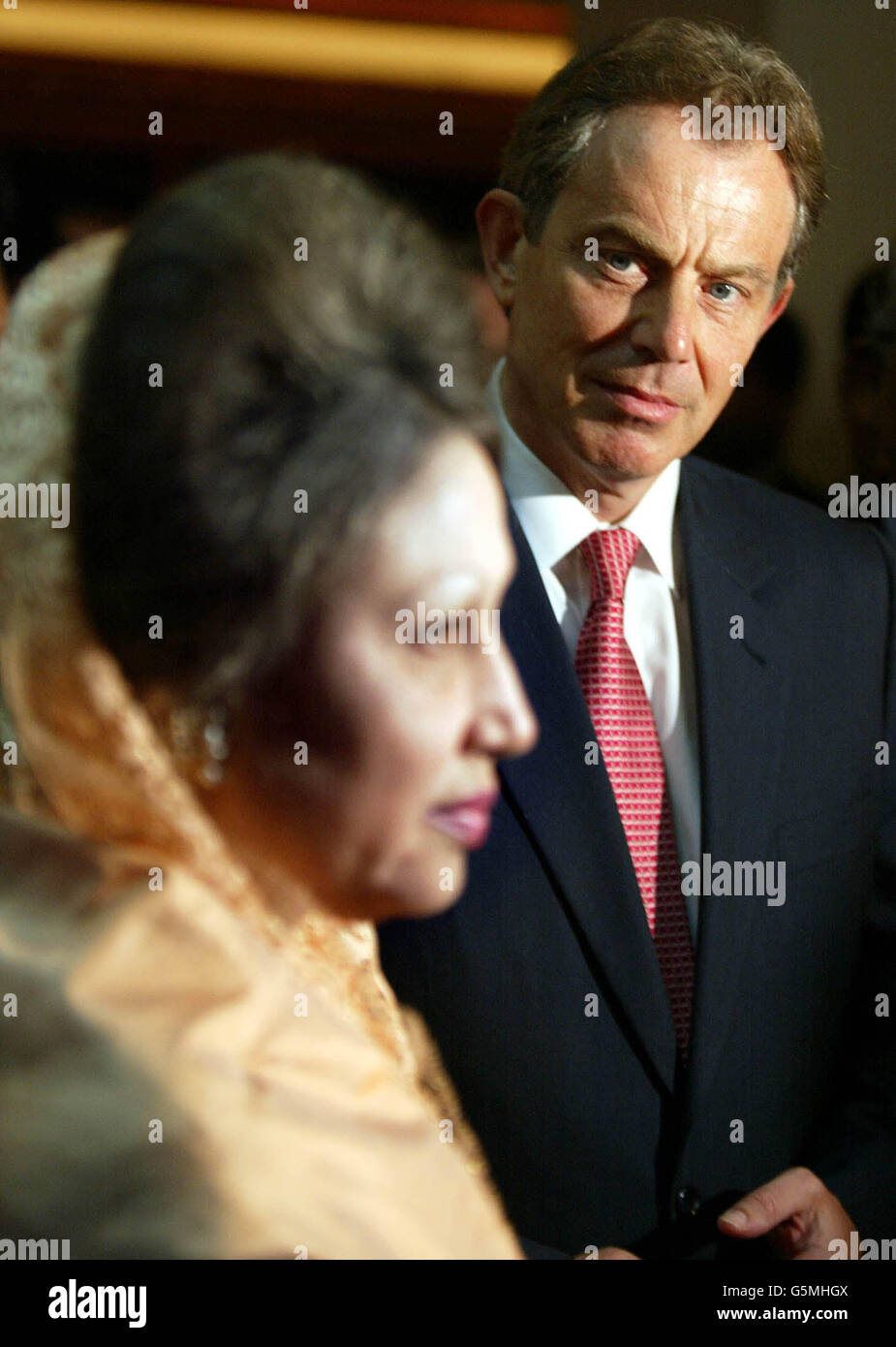 Britain's Prime Minister Tony Blair (R) meets Bangladeshi Prime Minister Khaleda Zia in Dhaka at the start of a week long three nation tour of South Asia. Stock Photo