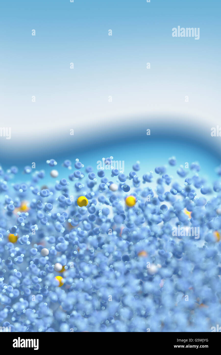 Water (in blue) is a chemical compound containing oxygen and hydrogen