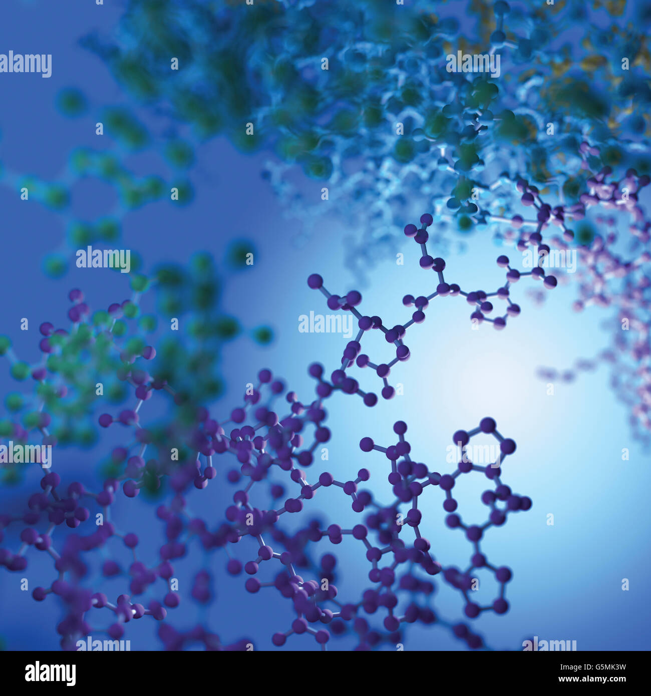 Detail of a protein atomic structure. Proteins consits of polypeptides (long chains of amino acids) Stock Photo
