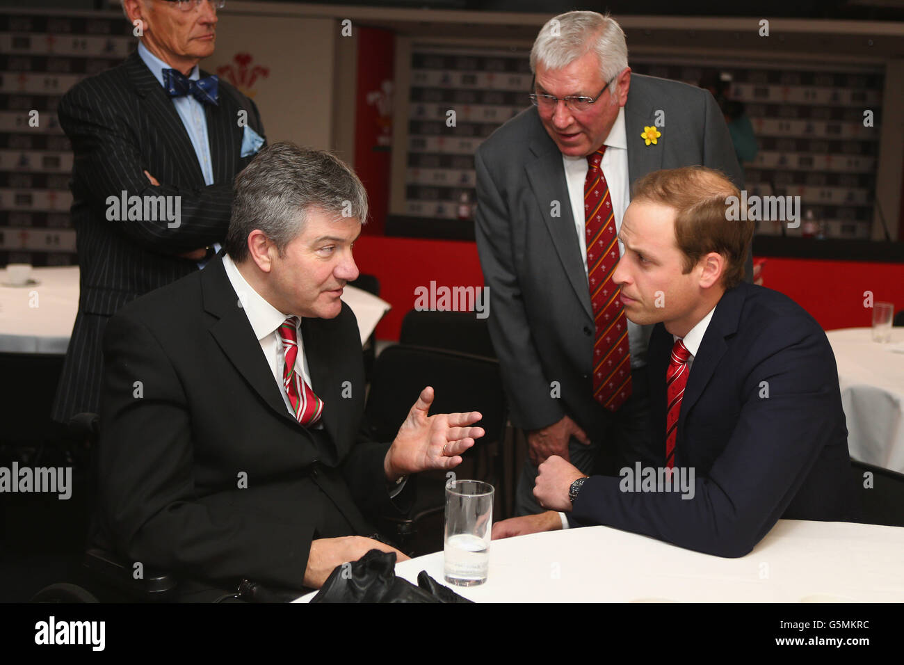The Duke of Cambridge (right) during a reception at the Millennium Stadium in Cardiff, where as patron of the Welsh Rugby Charitable Trust (WRCT) he met supporters and beneficiaries, ahead of the international between Wales and New Zealand at the stadium. Stock Photo