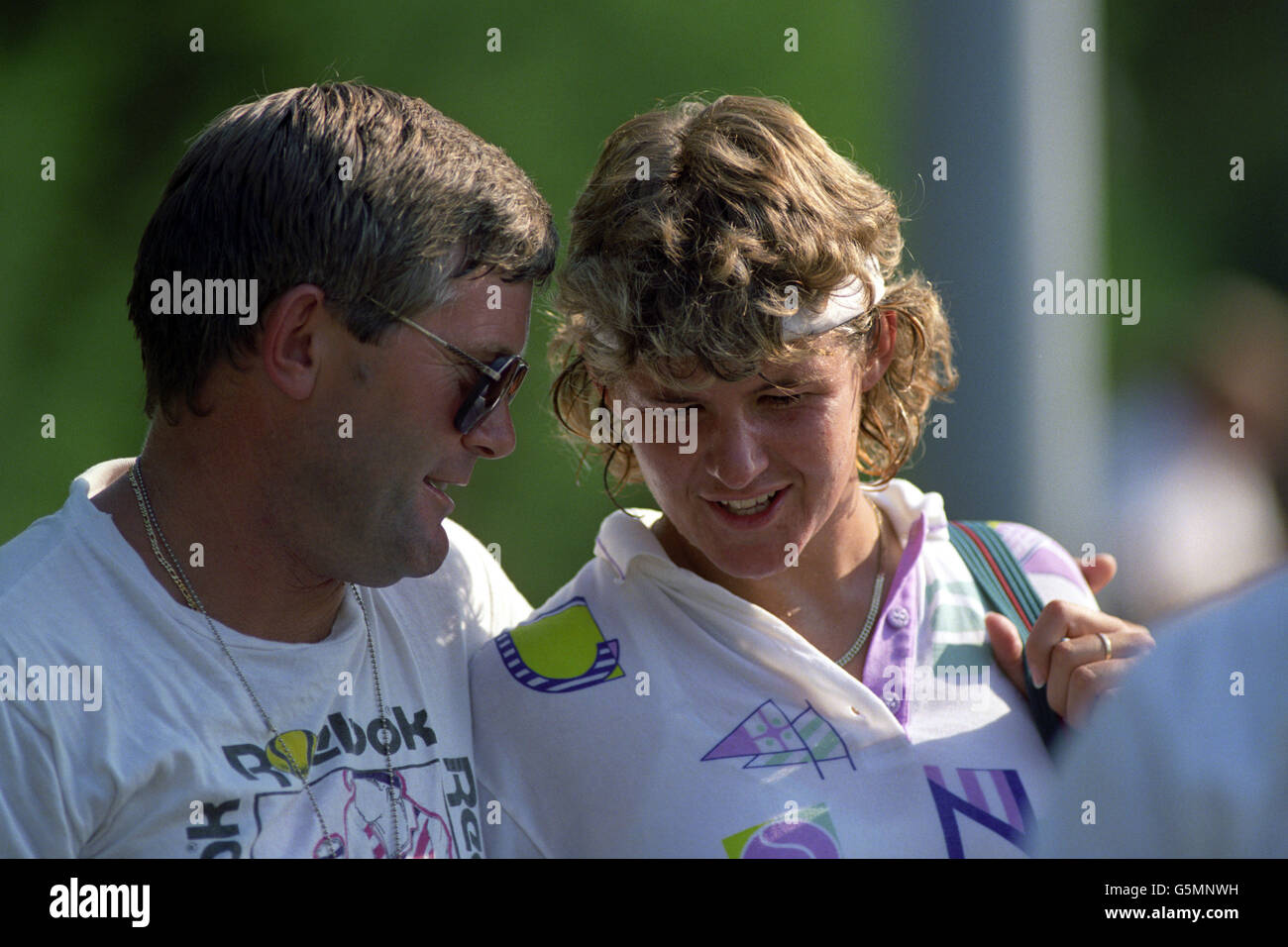 Tennis - US Open - Women's Singles - Second Round - Clare Wood v Martina Navratilova. Clare Wood, Great Britain, with coach Alan Jones. Stock Photo