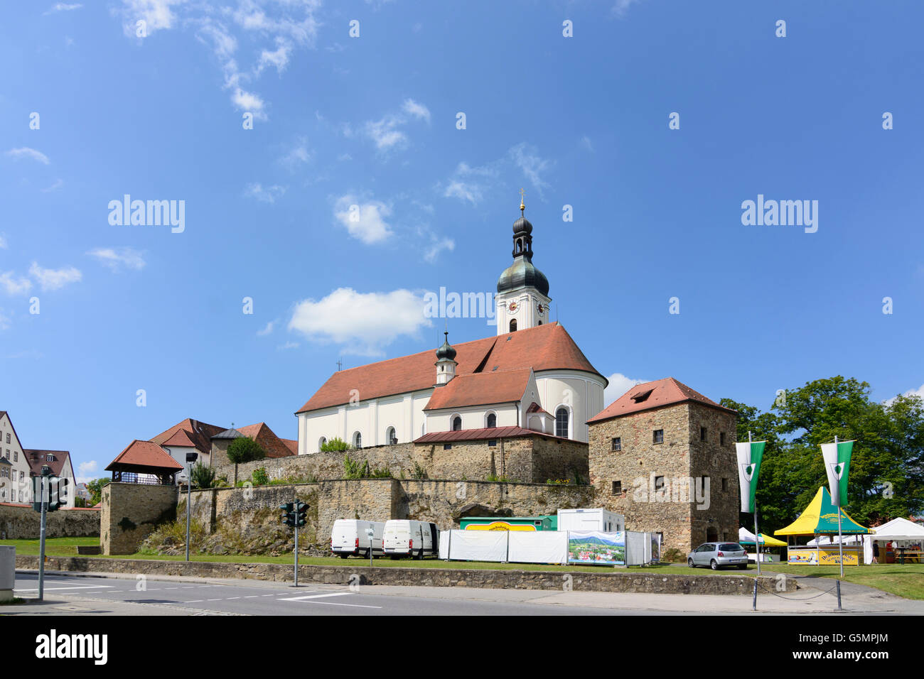 church Mariä Himmelfahrt, outer city wall, Bad Kötzting, Germany, Bayern, Bavaria, Oberpfalz, Upper Palatinate Stock Photo