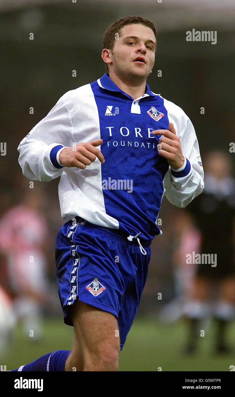 Scott McNiven of Oldham Athletic, during the F.A. cup game against Cheltenham Town at Whaddon Road. NO UNOFFICIAL CLUB WEBSITE USE. Stock Photo