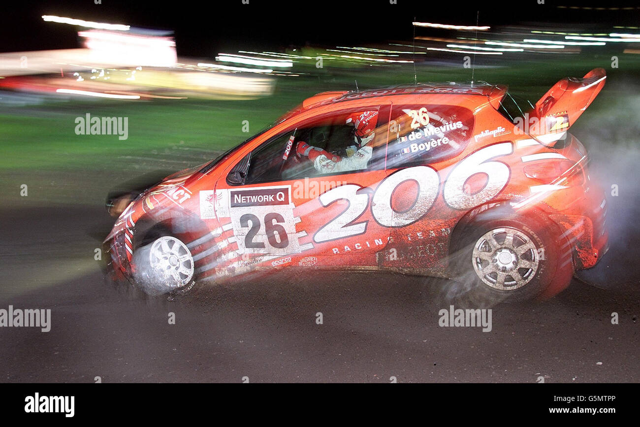 Gregoire de Mevius in his Peugeot 206 during the special stage which opened the Network Q Rally in Cardiff. Stock Photo