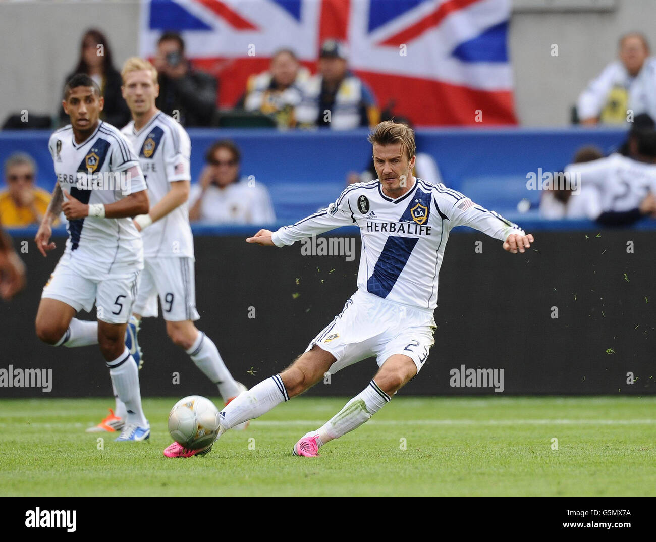 LA Galaxy's David Beckham in action during the MLS Cup Final at the Home Depot Center, Los Angeles, USA. Stock Photo