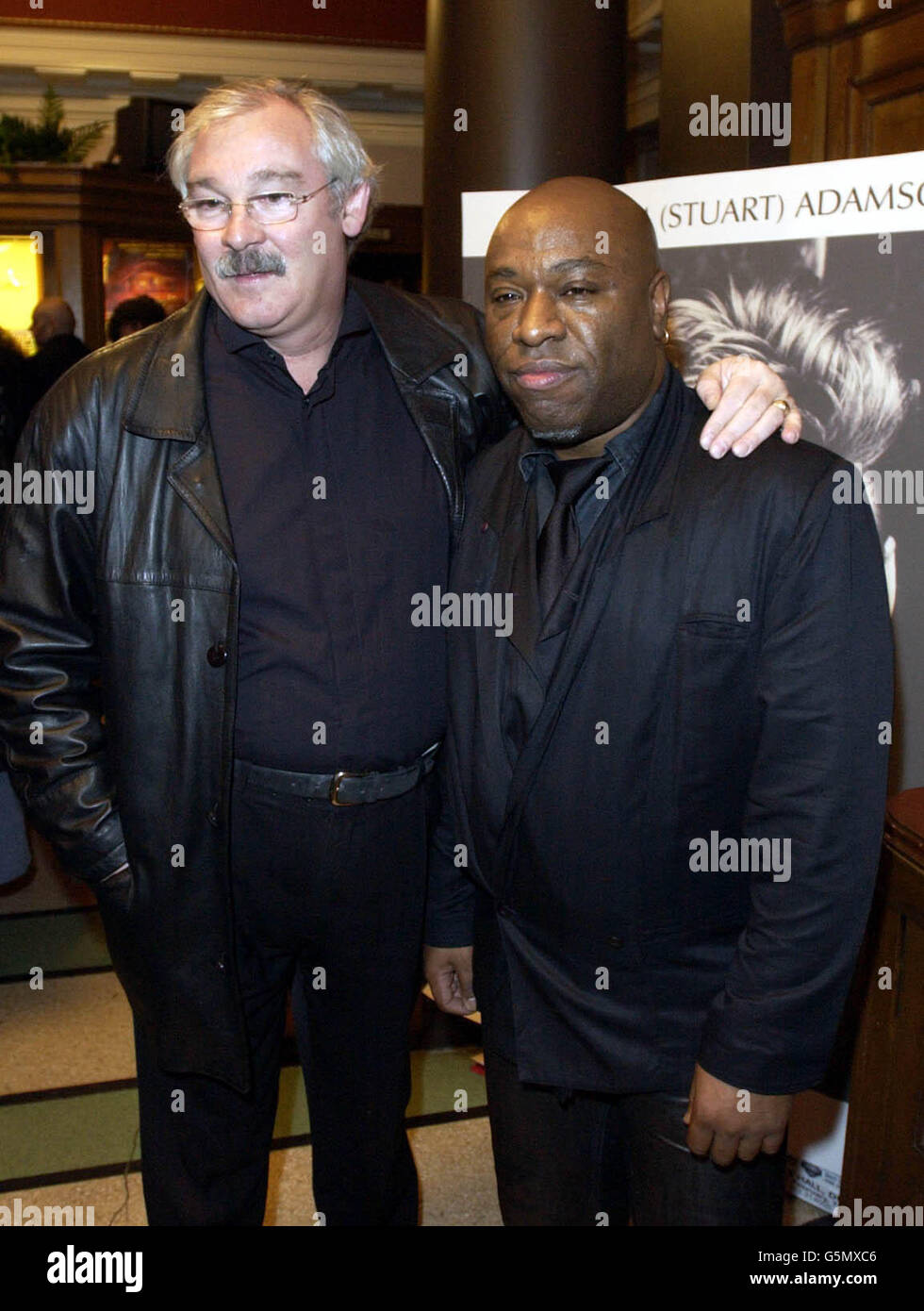 Livingston Football club manager Jim Leishman (left) with ex-big country bass player Tony Butler at a memorial service for Big Country star Stuart Adamson at Carnegie Hall Dunfermline. Stock Photo