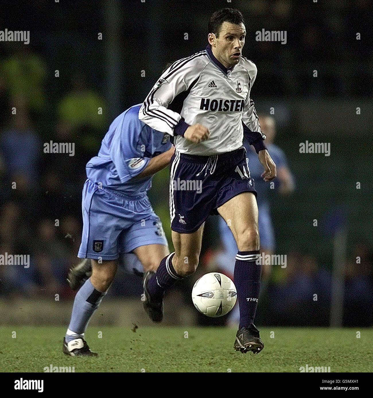 Tottenham Hotspur Gus Poyet in action in the Axa F.A. Cup 3rd Round game between Coventry City V Tottenham Hotspur, at Highfield Road Stadium, Coventry.. Photo David Davies.. Stock Photo