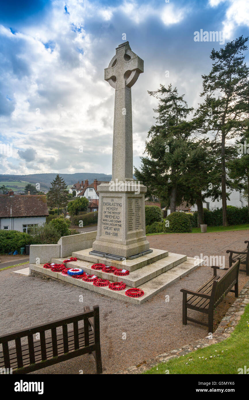 The war memorial above the town in Minehead, Somerset, England, UK Stock Photo