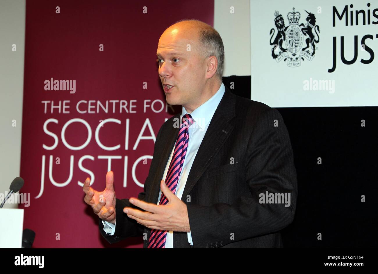 Justice Secretary Chris Grayling makes a speech on rehabilitation of offenders in central London. Stock Photo