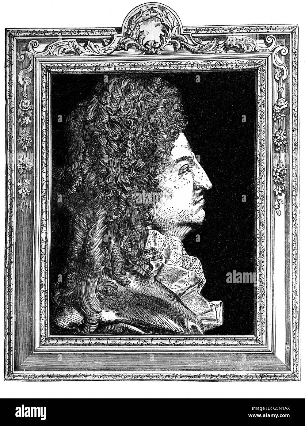 Louis XIV (1638 – 1715), known as Louis the Great (Louis le Grand) or the Sun King (le Roi-Soleil), was a monarch of the House of Bourbon who ruled as King of France from 1643 until his death in 1715. Stock Photo