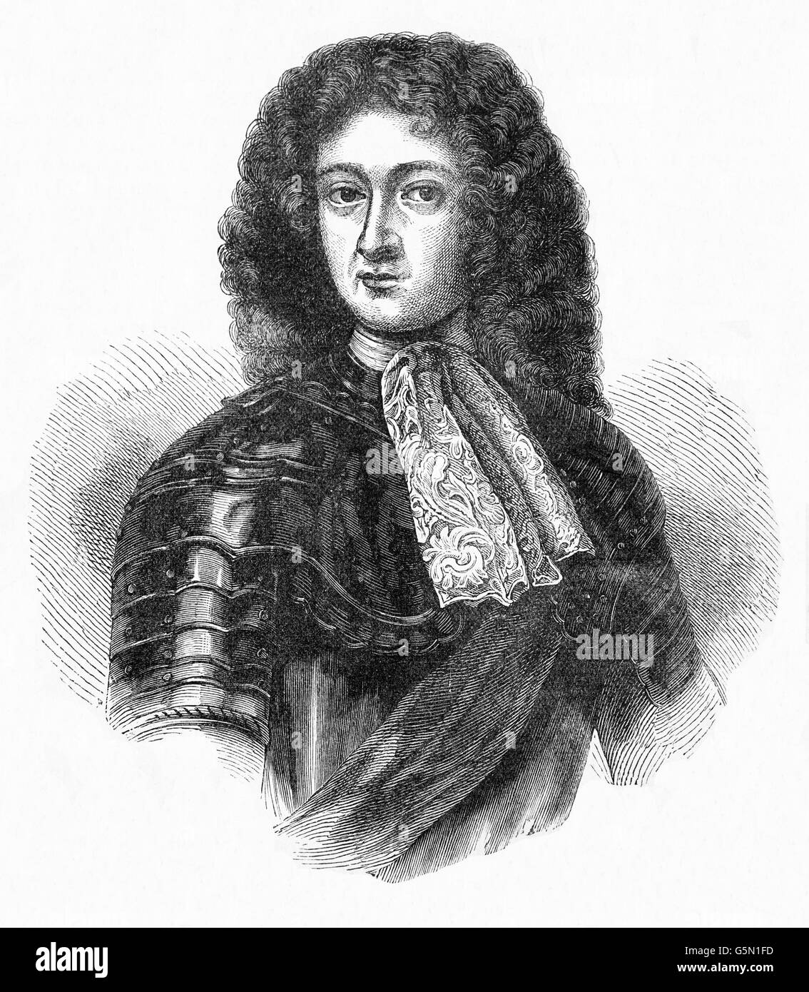 James Scott, 1st Duke of Monmouth, (1649 – 1685), was an English nobleman. Originally called James Crofts or James Fitzroy, he was born in Rotterdam in the Netherlands, the eldest illegitimate son of Charles II  and his mistress, Lucy Walter. Stock Photo