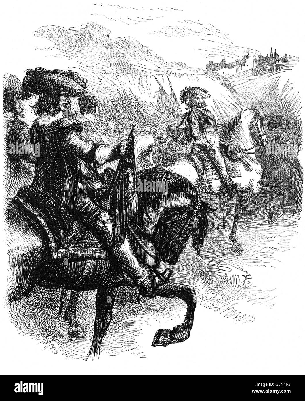 James Scott, 1st Duke of Monmouth attacking Taunton during the  Monmouth Rebellion. It was an attempt to overthrow Roman Catholic James II who became King  upon the death of Charles II in 1685.  James Scott, 1st Duke of Monmouth claimed to be rightful heir to the throne and attempted to displace James II. Stock Photo